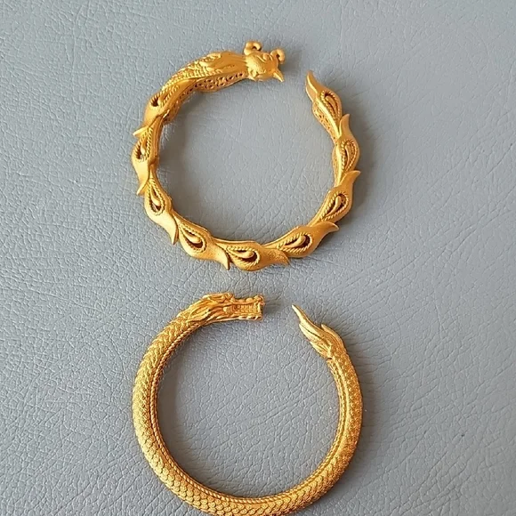 Brass Gold Plated Dragon And Phoenix Bracelets - Picture 2 of 4